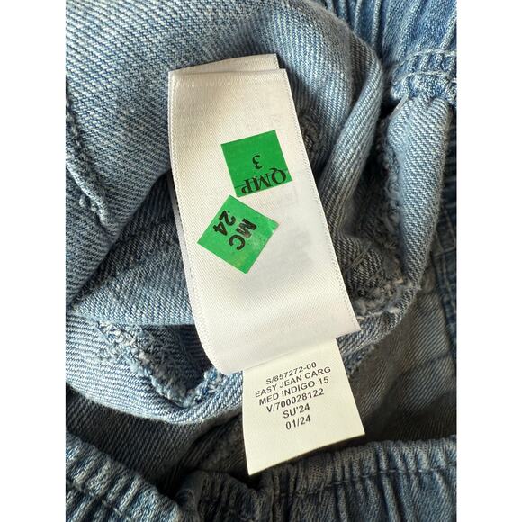 Gap NWT Denim Easy Cargo Joggers Medium Indigo Drawstring Cropped Pants Small - Picture 14 of 15